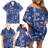 Blue Samoa Manuia Le Kerisimasi Family Matching Off Shoulder Short Dress and Hawaiian Shirt Pacific Patchwork Xmas Vibes LT9 - Polynesian Pride