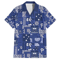 Blue Samoa Manuia Le Kerisimasi Family Matching Off Shoulder Short Dress and Hawaiian Shirt Pacific Patchwork Xmas Vibes LT9 Dad's Shirt - Short Sleeve Blue - Polynesian Pride