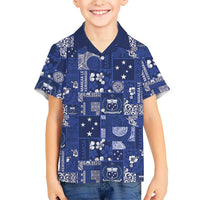 Blue Samoa Manuia Le Kerisimasi Family Matching Puletasi and Hawaiian Shirt Pacific Patchwork Xmas Vibes LT9 Son's Shirt Blue - Polynesian Pride