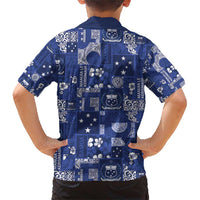 Blue Samoa Manuia Le Kerisimasi Family Matching Short Sleeve Bodycon Dress and Hawaiian Shirt Pacific Patchwork Xmas Vibes - Polynesian Pride