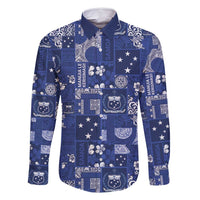 Blue Samoa Manuia Le Kerisimasi Family Matching Summer Maxi Dress and Hawaiian Shirt Pacific Patchwork Xmas Vibes LT9 Dad's Shirt - Long Sleeve Blue - Polynesian Pride