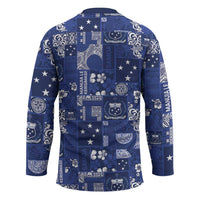 Blue Samoa Manuia Le Kerisimasi Hockey Jersey Pacific Patchwork Xmas Vibes - Polynesian Pride