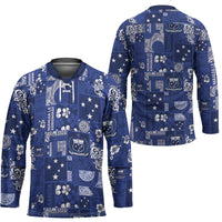 Blue Samoa Manuia Le Kerisimasi Hockey Jersey Pacific Patchwork Xmas Vibes - Polynesian Pride