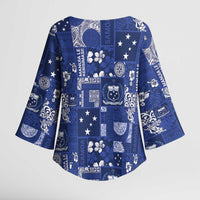 Blue Samoa Manuia Le Kerisimasi Kimono Sleeve Blouse Pacific Patchwork Xmas Vibes LT9 - Polynesian Pride