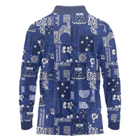 Blue Samoa Manuia Le Kerisimasi Long Sleeve Polo Shirt Pacific Patchwork Xmas Vibes LT9 - Polynesian Pride