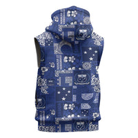 Blue Samoa Manuia Le Kerisimasi Sleeveless Hoodie Pacific Patchwork Xmas Vibes LT9 - Polynesian Pride