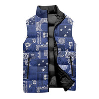 Blue Samoa Manuia Le Kerisimasi Sleeveless Puffer Jacket Pacific Patchwork Xmas Vibes LT9 - Polynesian Pride