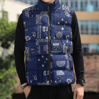 Blue Samoa Manuia Le Kerisimasi Sleeveless Puffer Jacket Pacific Patchwork Xmas Vibes LT9 - Polynesian Pride