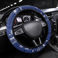 Blue Samoa Manuia Le Kerisimasi Steering Wheel Cover Pacific Patchwork Xmas Vibes LT9 Universal Fit Blue - Polynesian Pride