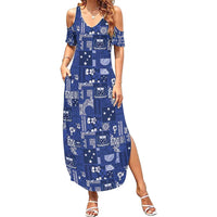 Blue Samoa Manuia Le Kerisimasi Summer Maxi Dress Pacific Patchwork Xmas Vibes LT9 Women Blue - Polynesian Pride