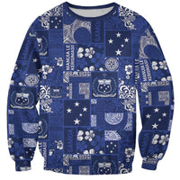 Blue Samoa Manuia Le Kerisimasi Sweatshirt Pacific Patchwork Xmas Vibes LT9 Unisex Blue - Polynesian Pride