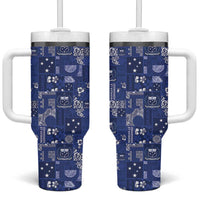Blue Samoa Manuia Le Kerisimasi Tumbler With Handle Pacific Patchwork Xmas Vibes - Polynesian Pride