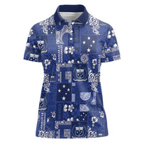 Blue Samoa Manuia Le Kerisimasi Women Polo Shirt Pacific Patchwork Xmas Vibes LT9 Female Blue - Polynesian Pride
