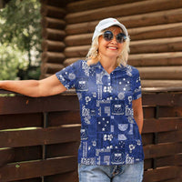Blue Samoa Manuia Le Kerisimasi Women Polo Shirt Pacific Patchwork Xmas Vibes LT9 - Polynesian Pride