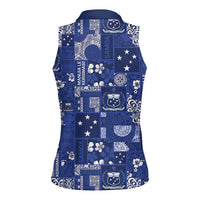 Blue Samoa Manuia Le Kerisimasi Women Sleeveless Polo Shirt Pacific Patchwork Xmas Vibes LT9 - Polynesian Pride