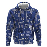 Blue Samoa Manuia Le Kerisimasi Zip Hoodie Pacific Patchwork Xmas Vibes LT9 Pullover Hoodie Blue - Polynesian Pride