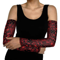 Dark Samoa Manuia Le Kerisimasi Arm Sleeves Pacific Patchwork Xmas Vibes LT9 - Polynesian Pride