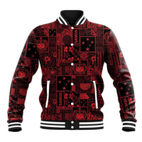 Dark Samoa Manuia Le Kerisimasi Baseball Jacket Pacific Patchwork Xmas Vibes LT9 Unisex Red - Polynesian Pride