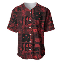 Dark Samoa Manuia Le Kerisimasi Baseball Jersey Pacific Patchwork Xmas Vibes LT9 Red - Polynesian Pride