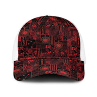 Dark Samoa Manuia Le Kerisimasi Baseball Net Cap Pacific Patchwork Xmas Vibes LT9 One Size White Red - Polynesian Pride