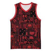 Dark Samoa Manuia Le Kerisimasi Basketball Jersey Pacific Patchwork Xmas Vibes LT9 Unisex Red - Polynesian Pride