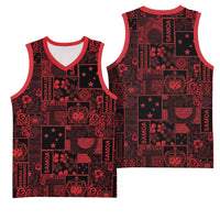 Dark Samoa Manuia Le Kerisimasi Basketball Jersey Pacific Patchwork Xmas Vibes LT9 - Polynesian Pride