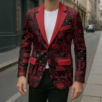 Dark Samoa Manuia Le Kerisimasi Blazer Pacific Patchwork Xmas Vibes - Polynesian Pride