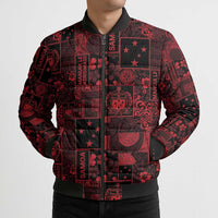 Dark Samoa Manuia Le Kerisimasi Bomber Puffer Jacket Pacific Patchwork Xmas Vibes LT9 - Polynesian Pride