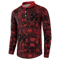 Dark Samoa Manuia Le Kerisimasi Button Sweatshirt Pacific Patchwork Xmas Vibes LT9 - Polynesian Pride