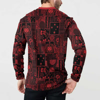 Dark Samoa Manuia Le Kerisimasi Button Sweatshirt Pacific Patchwork Xmas Vibes LT9 - Polynesian Pride