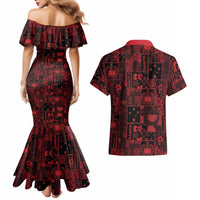 Dark Samoa Manuia Le Kerisimasi Couples Matching Mermaid Dress and Hawaiian Shirt Pacific Patchwork Xmas Vibes LT9 - Polynesian Pride