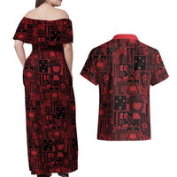 Dark Samoa Manuia Le Kerisimasi Couples Matching Off Shoulder Maxi Dress and Hawaiian Shirt Pacific Patchwork Xmas Vibes LT9 - Polynesian Pride