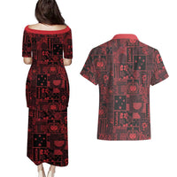 Dark Samoa Manuia Le Kerisimasi Couples Matching Puletasi and Hawaiian Shirt Pacific Patchwork Xmas Vibes LT9 - Polynesian Pride