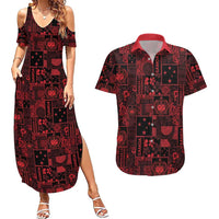 Dark Samoa Manuia Le Kerisimasi Couples Matching Summer Maxi Dress and Hawaiian Shirt Pacific Patchwork Xmas Vibes LT9 Red - Polynesian Pride