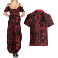 Dark Samoa Manuia Le Kerisimasi Couples Matching Summer Maxi Dress and Hawaiian Shirt Pacific Patchwork Xmas Vibes LT9 - Polynesian Pride