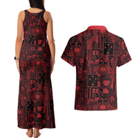 Dark Samoa Manuia Le Kerisimasi Couples Matching Tank Maxi Dress and Hawaiian Shirt Pacific Patchwork Xmas Vibes - Polynesian Pride