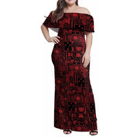 Dark Samoa Manuia Le Kerisimasi Family Matching Off Shoulder Maxi Dress and Hawaiian Shirt Pacific Patchwork Xmas Vibes - Polynesian Pride