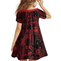 Dark Samoa Manuia Le Kerisimasi Family Matching Off Shoulder Short Dress and Hawaiian Shirt Pacific Patchwork Xmas Vibes - Polynesian Pride