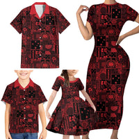 Dark Samoa Manuia Le Kerisimasi Family Matching Short Sleeve Bodycon Dress and Hawaiian Shirt Pacific Patchwork Xmas Vibes - Polynesian Pride