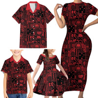 Dark Samoa Manuia Le Kerisimasi Family Matching Short Sleeve Bodycon Dress and Hawaiian Shirt Pacific Patchwork Xmas Vibes - Polynesian Pride