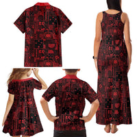 Dark Samoa Manuia Le Kerisimasi Family Matching Tank Maxi Dress and Hawaiian Shirt Pacific Patchwork Xmas Vibes - Polynesian Pride