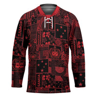 Dark Samoa Manuia Le Kerisimasi Hockey Jersey Pacific Patchwork Xmas Vibes LT9 Unisex Red - Polynesian Pride