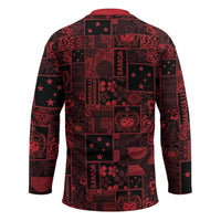 Dark Samoa Manuia Le Kerisimasi Hockey Jersey Pacific Patchwork Xmas Vibes LT9 - Polynesian Pride