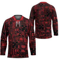 Dark Samoa Manuia Le Kerisimasi Hockey Jersey Pacific Patchwork Xmas Vibes LT9 - Polynesian Pride