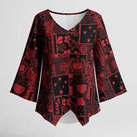 Dark Samoa Manuia Le Kerisimasi Kimono Sleeve Blouse Pacific Patchwork Xmas Vibes LT9 Female Red - Polynesian Pride