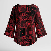 Dark Samoa Manuia Le Kerisimasi Kimono Sleeve Blouse Pacific Patchwork Xmas Vibes LT9 - Polynesian Pride