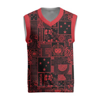 Dark Samoa Manuia Le Kerisimasi Christmas Knitted V-Neck Vest Pacific Patchwork Xmas Vibes LT9 Red - Polynesian Pride