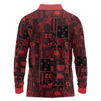 Dark Samoa Manuia Le Kerisimasi Long Sleeve Polo Shirt Pacific Patchwork Xmas Vibes LT9 - Polynesian Pride
