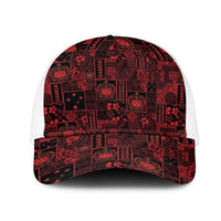 Dark Samoa Manuia Le Kerisimasi Mesh Trucker Cap Pacific Patchwork Xmas Vibes LT9 One Size White Red - Polynesian Pride