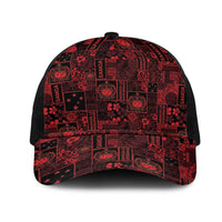 Dark Samoa Manuia Le Kerisimasi Mesh Trucker Cap Pacific Patchwork Xmas Vibes LT9 One Size Black Red - Polynesian Pride